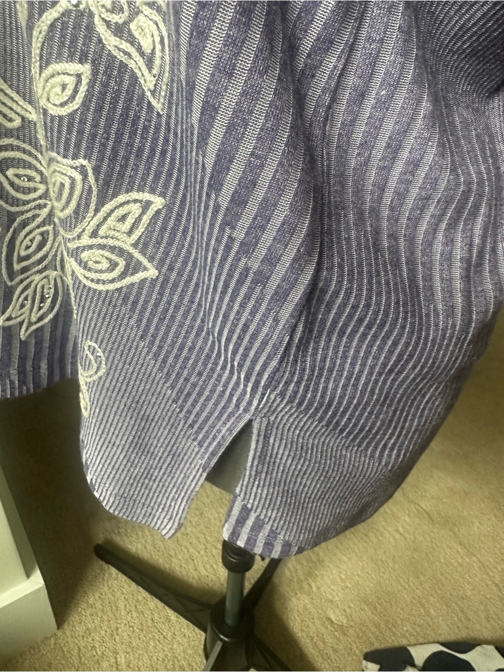 Alfred Dunner Lavender Striped Knit Tunic with White Floral Appliqué - Picture 2 of 3
